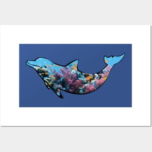 Dolphin coral reef fish silhouette Posters and Art